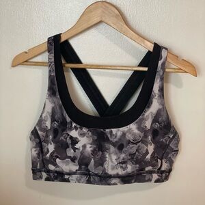 Floral Black and Gray Sports Bra